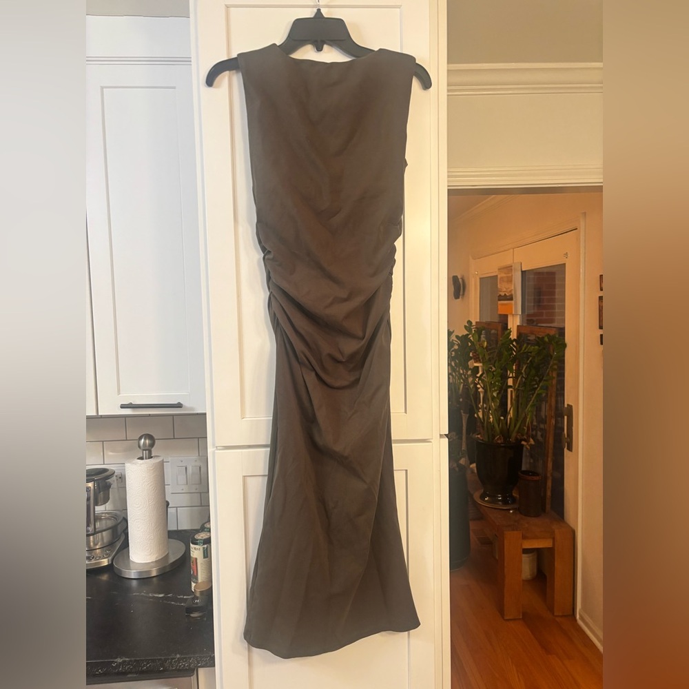 new Veronica Beard Charissa Stretch-Cotton Midi Dress in Cypress olive - Picture 6 of 8